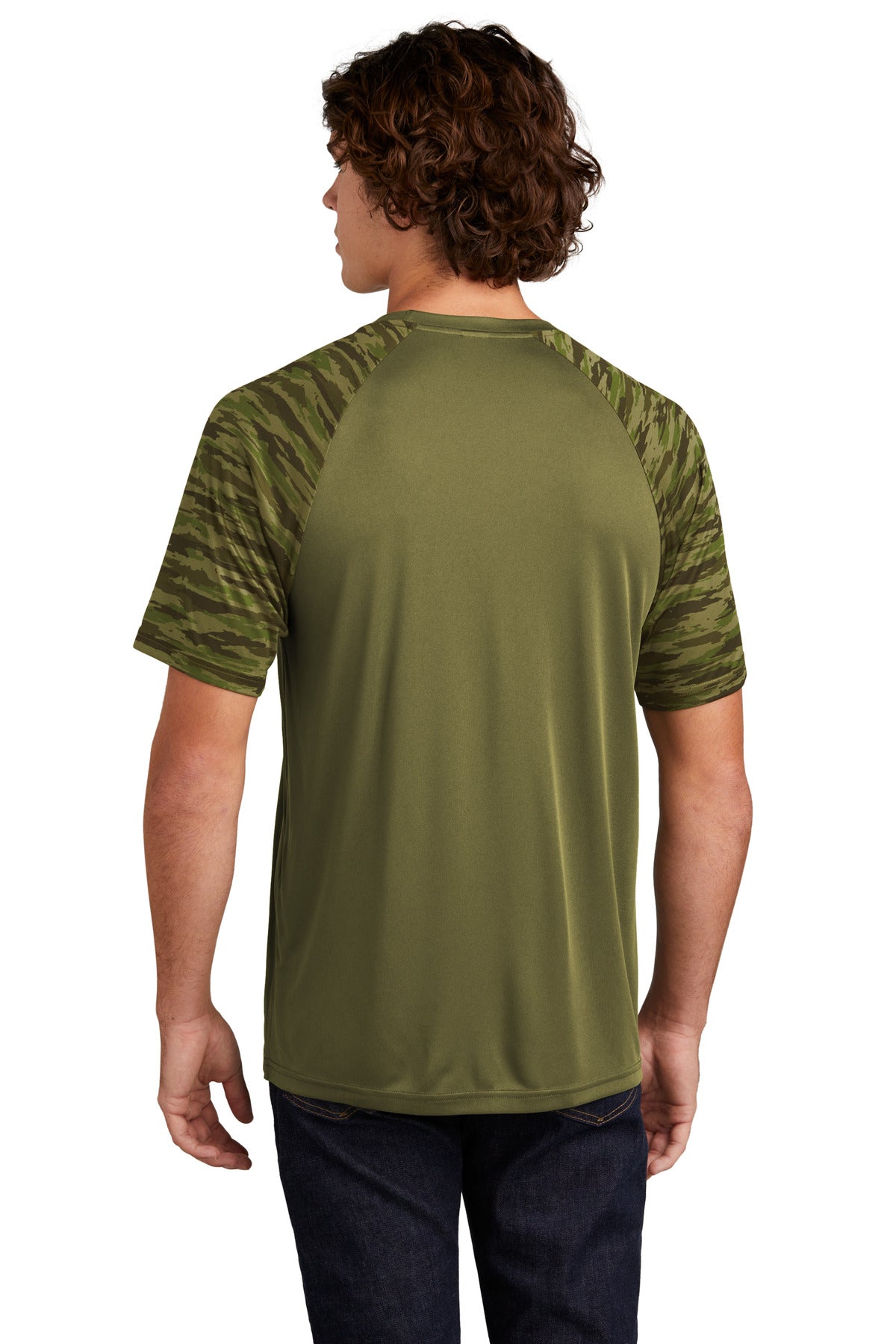 Custom Embroidered Sport-Tek Drift Camo Colorblock Tee ST376,Olive Drab Green