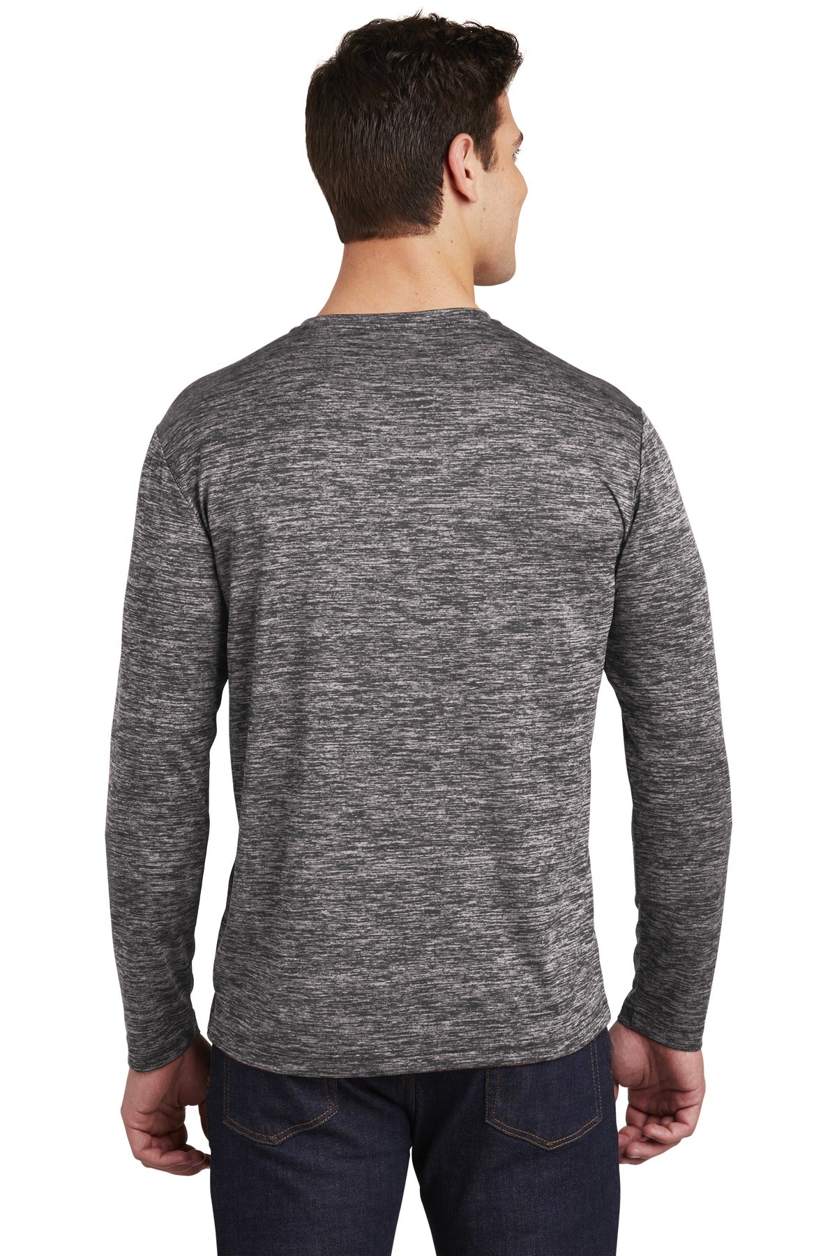 Custom Embroidered Sport-Tek  PosiCharge  Long Sleeve Electric Heather Tee. ST390LS,Black Electric