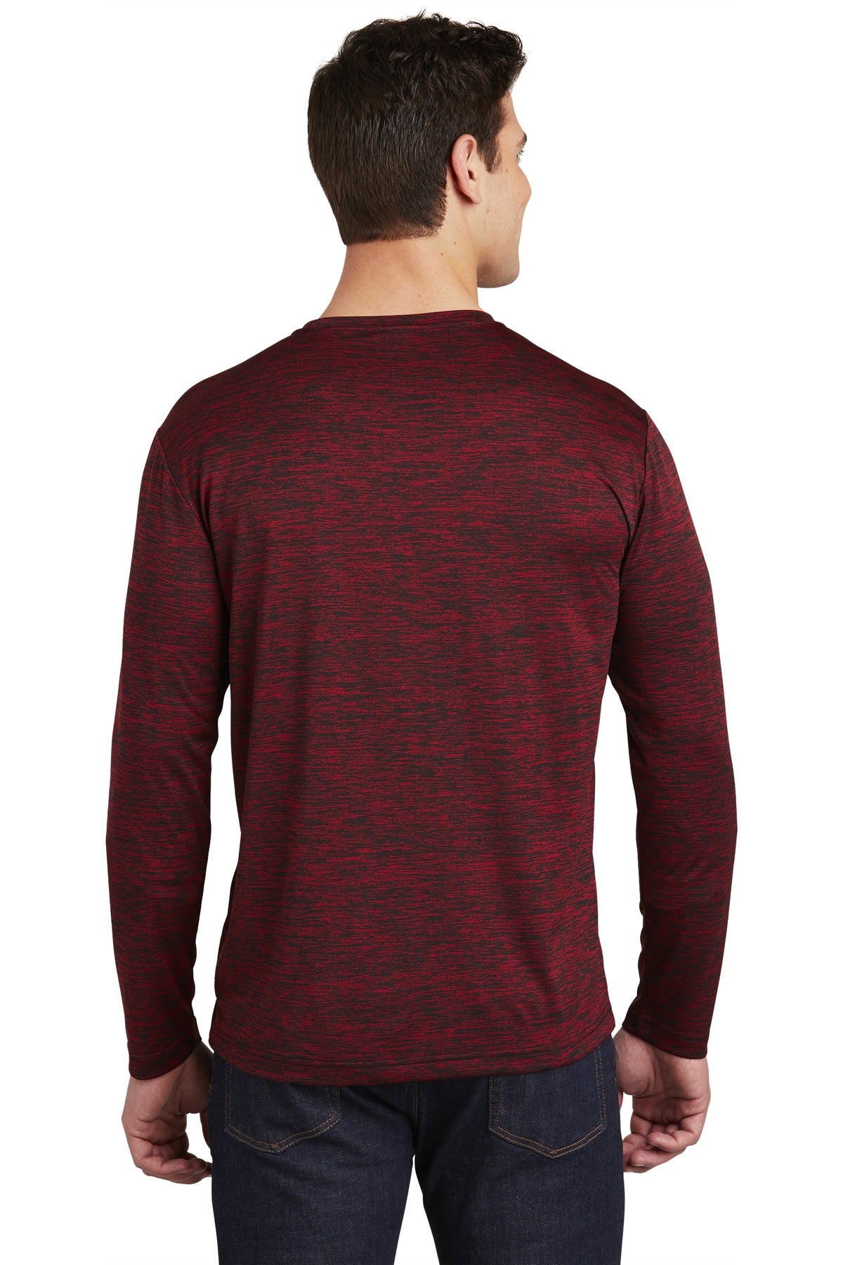 Custom Embroidered Sport-Tek  PosiCharge  Long Sleeve Electric Heather Tee. ST390LS,Deep Red-Black Electric