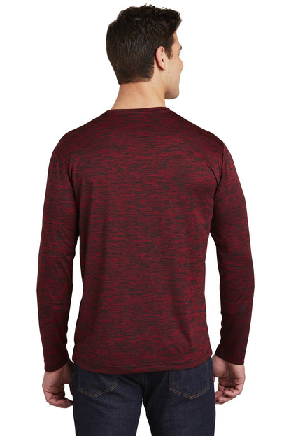 Custom Embroidered Sport-Tek  PosiCharge  Long Sleeve Electric Heather Tee. ST390LS,Deep Red-Black Electric
