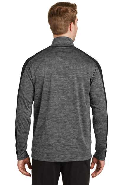 Custom Embroidered Sport-Tek PosiCharge Electric Heather Colorblock 1/4-Zip Pullover. ST397,Grey-Black Electric/ Black