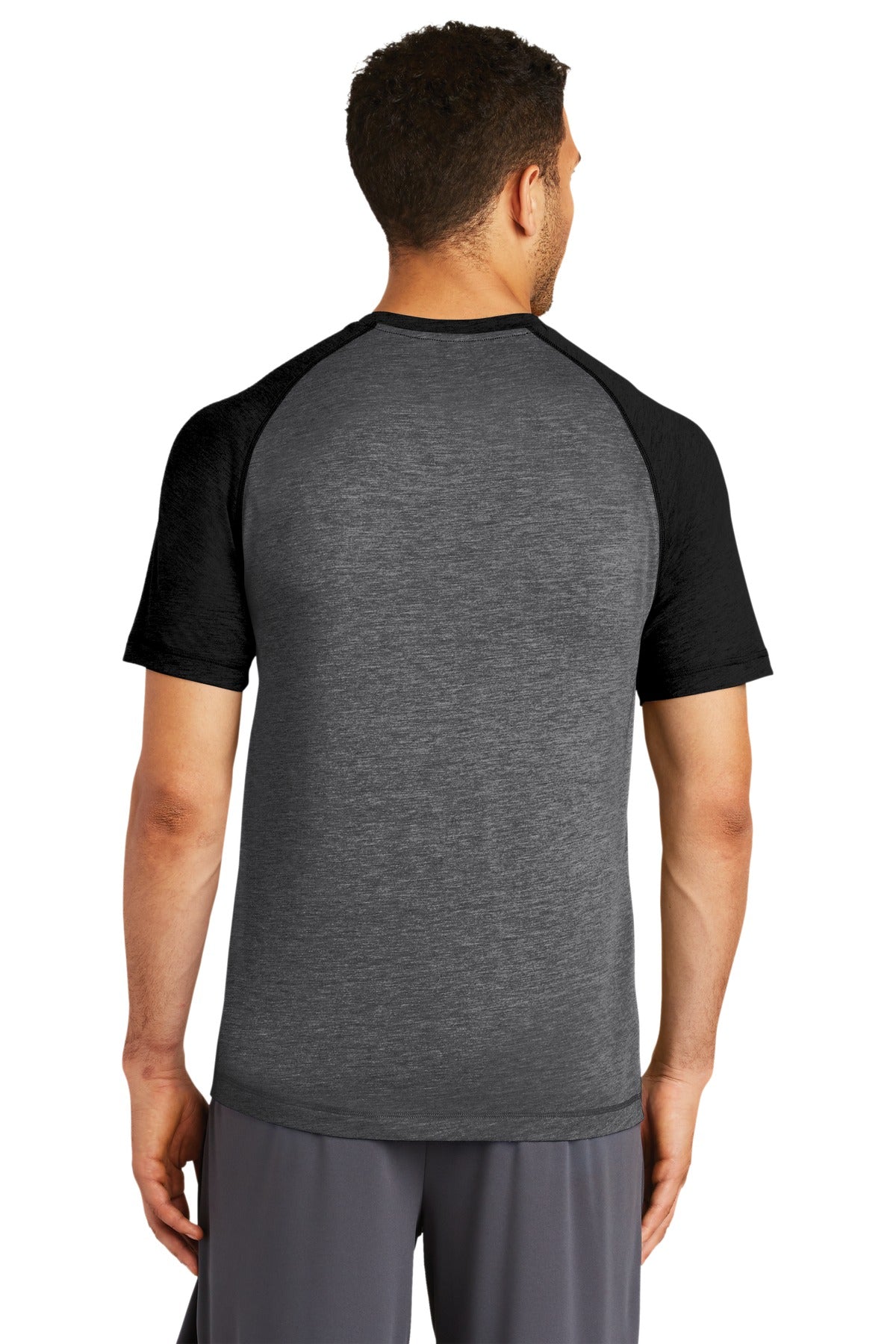 Custom Embroidered Sport-Tek  PosiCharge  Tri-Blend Wicking Raglan Tee. ST400,Black Triad Solid/ Dark Grey Heather