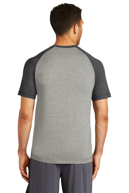 Custom Embroidered Sport-Tek  PosiCharge  Tri-Blend Wicking Raglan Tee. ST400,Dark Grey Heather/ Light Grey Heather