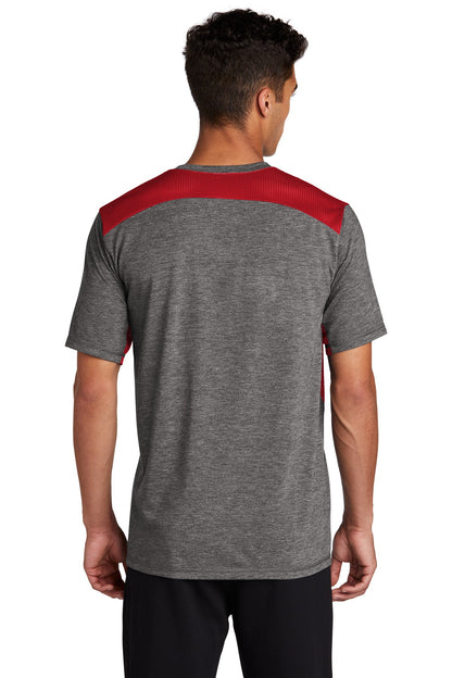 Custom Embroidered Sport-Tek  PosiCharge  Tri-Blend Wicking Draft Tee. ST410,True Red/ Dark Grey Heather