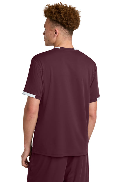 Custom Embroidered Sport-Tek Club Short Sleeve Crew ST440,Maroon/ White