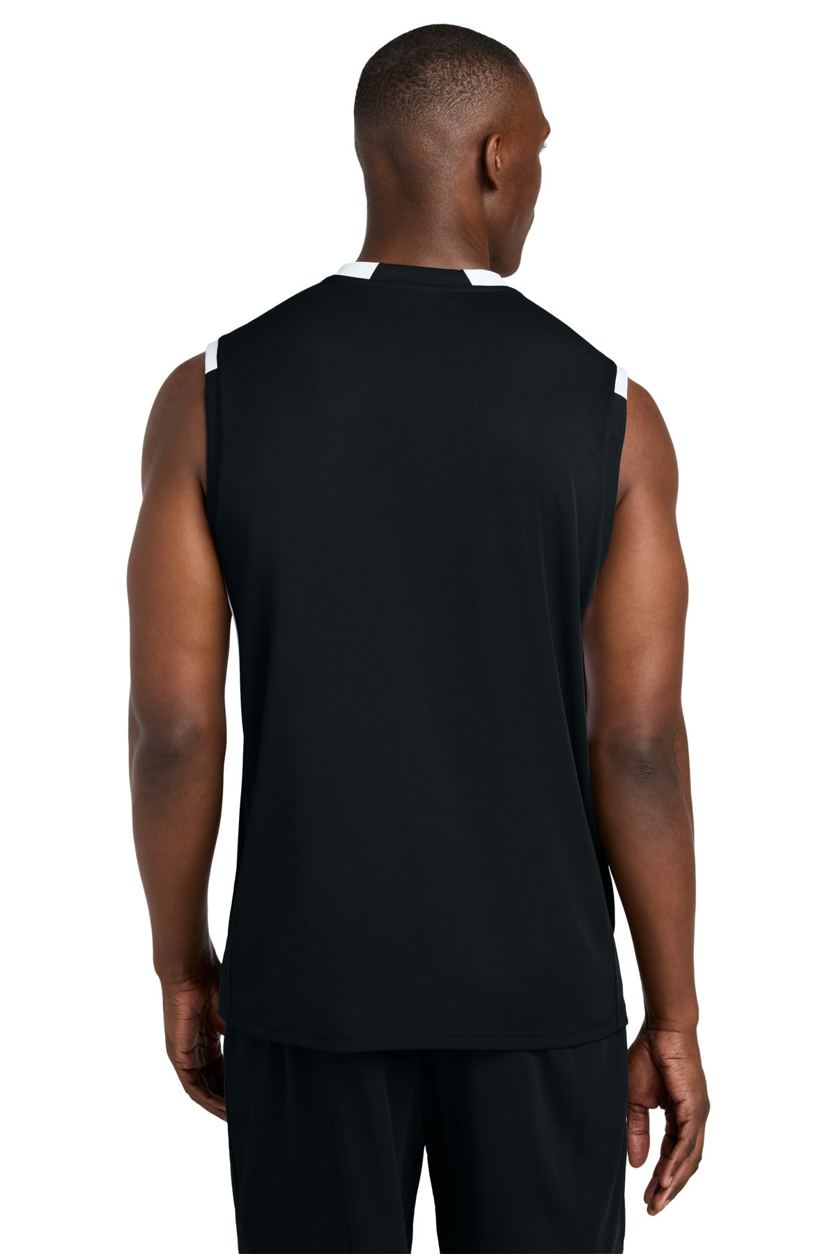 Custom Embroidered Sport-Tek Club Sleeveless V-Neck ST441,Black/ White
