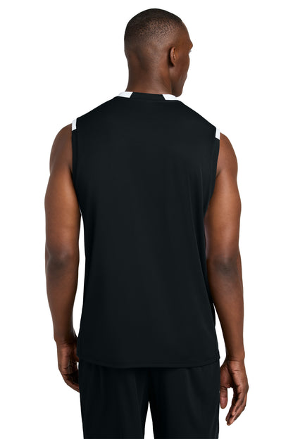 Custom Embroidered Sport-Tek Club Sleeveless V-Neck ST441,Black/ White