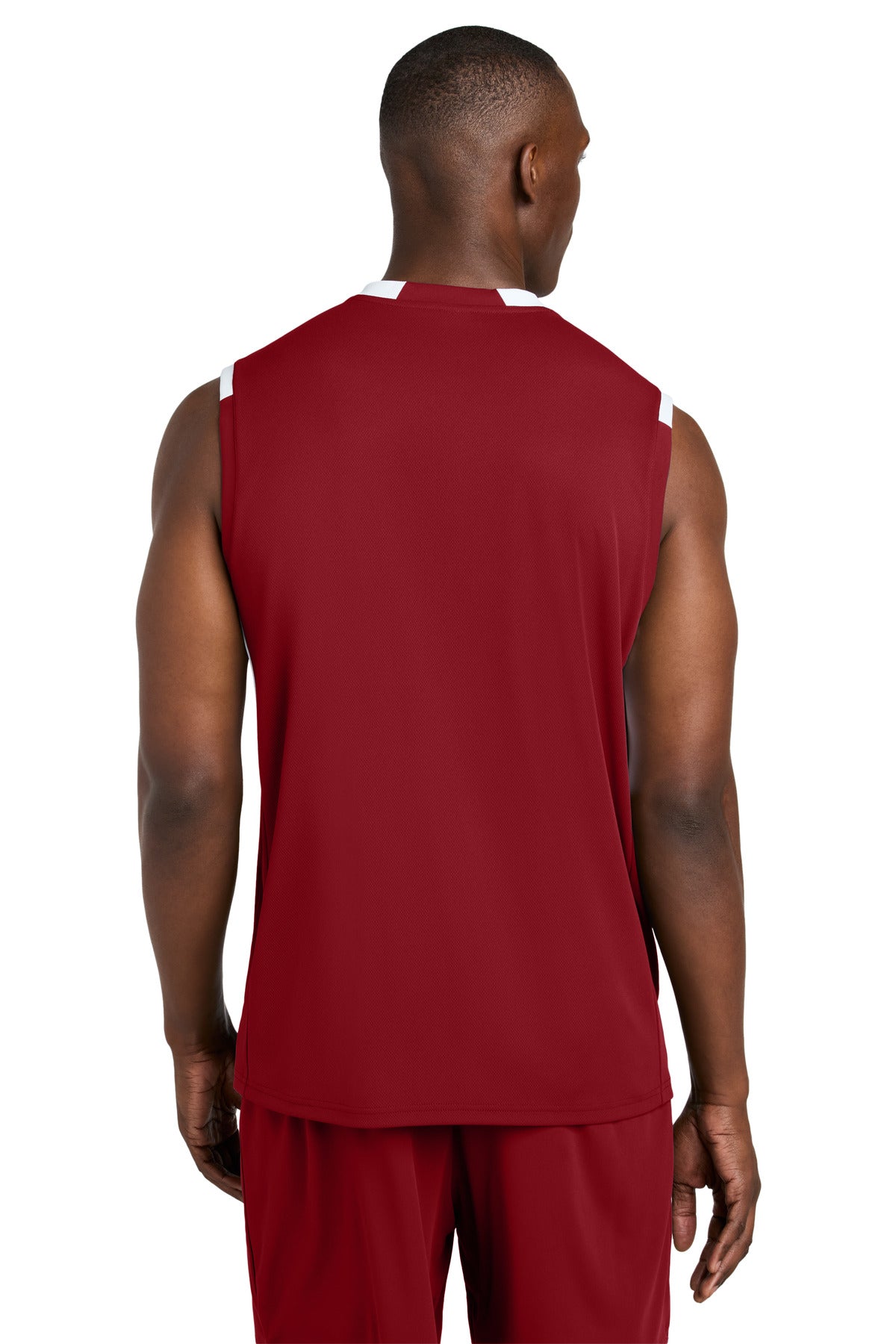 Custom Embroidered Sport-Tek Club Sleeveless V-Neck ST441,Deep Red/ White