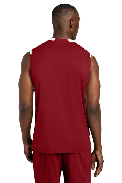 Custom Embroidered Sport-Tek Club Sleeveless V-Neck ST441,Deep Red/ White