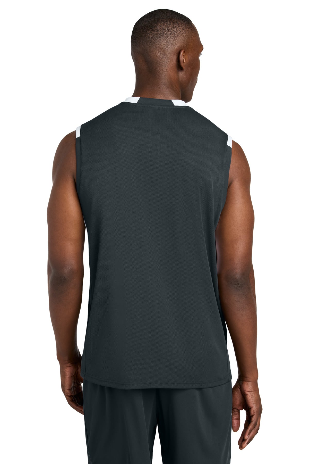 Custom Embroidered Sport-Tek Club Sleeveless V-Neck ST441,Iron Grey/ White
