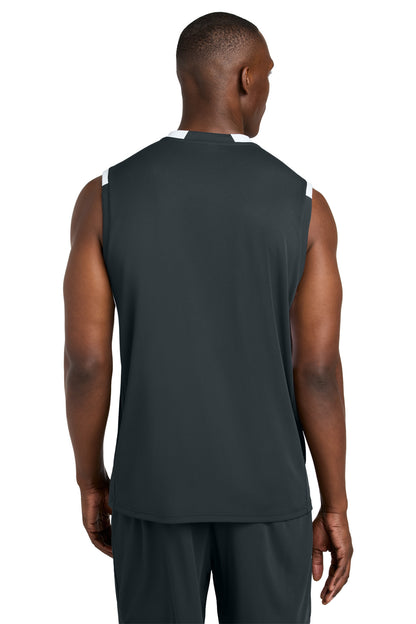 Custom Embroidered Sport-Tek Club Sleeveless V-Neck ST441,Iron Grey/ White