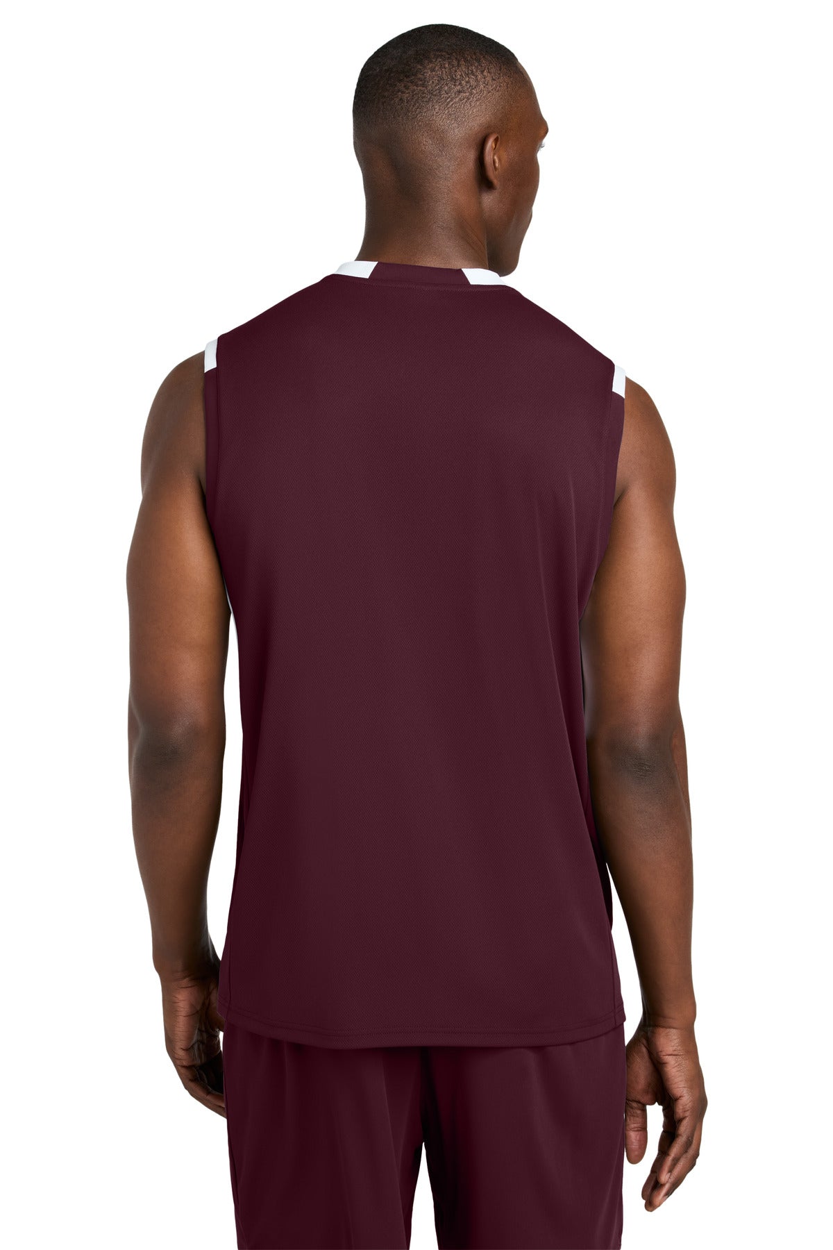 Custom Embroidered Sport-Tek Club Sleeveless V-Neck ST441,Maroon/ White