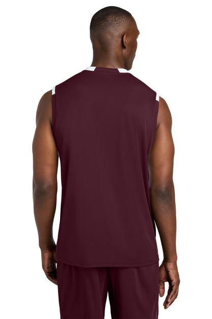 Custom Embroidered Sport-Tek Club Sleeveless V-Neck ST441,Maroon/ White
