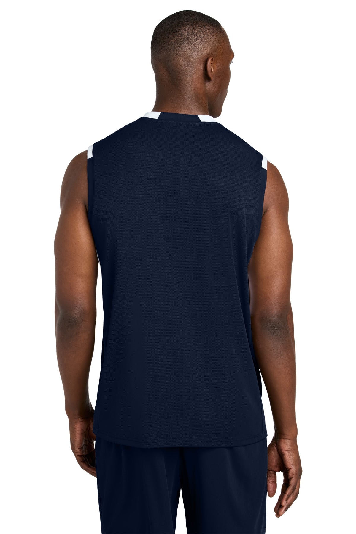 Custom Embroidered Sport-Tek Club Sleeveless V-Neck ST441,True Navy/ White