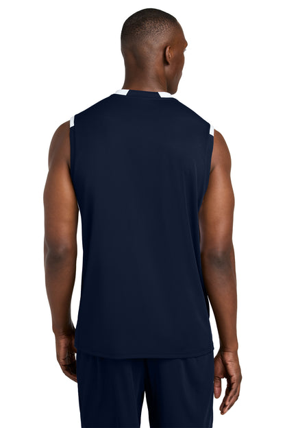 Custom Embroidered Sport-Tek Club Sleeveless V-Neck ST441,True Navy/ White