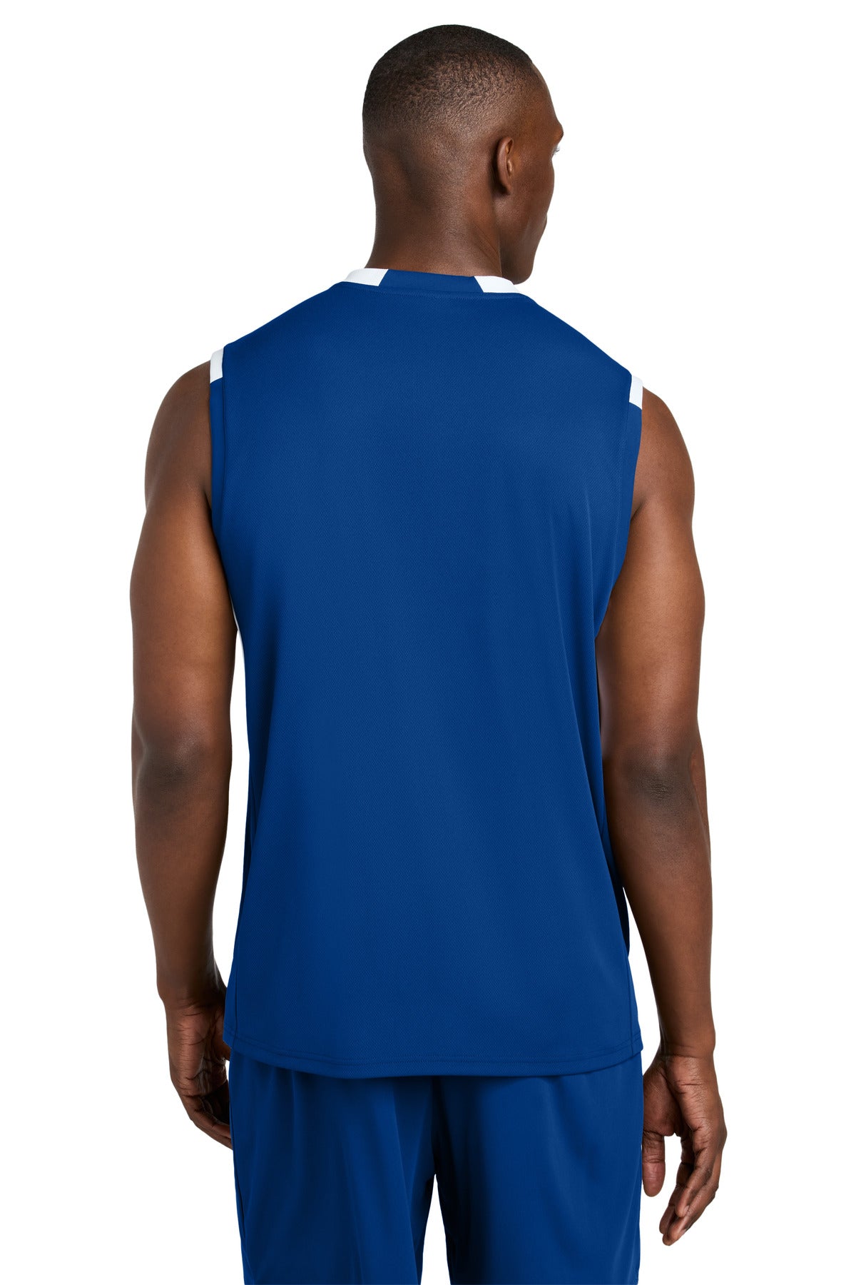 Custom Embroidered Sport-Tek Club Sleeveless V-Neck ST441,True Royal/ White