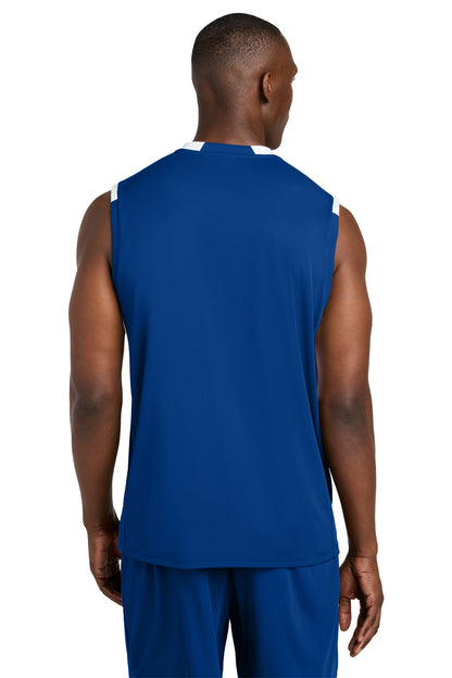 Custom Embroidered Sport-Tek Club Sleeveless V-Neck ST441,True Royal/ White