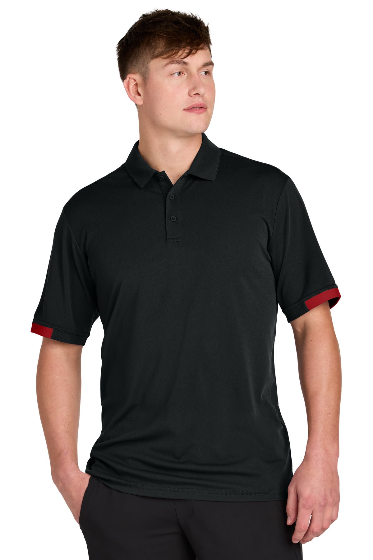 Custom Embroidered Sport-Tek Polos/Knits in Black/ Deep Red