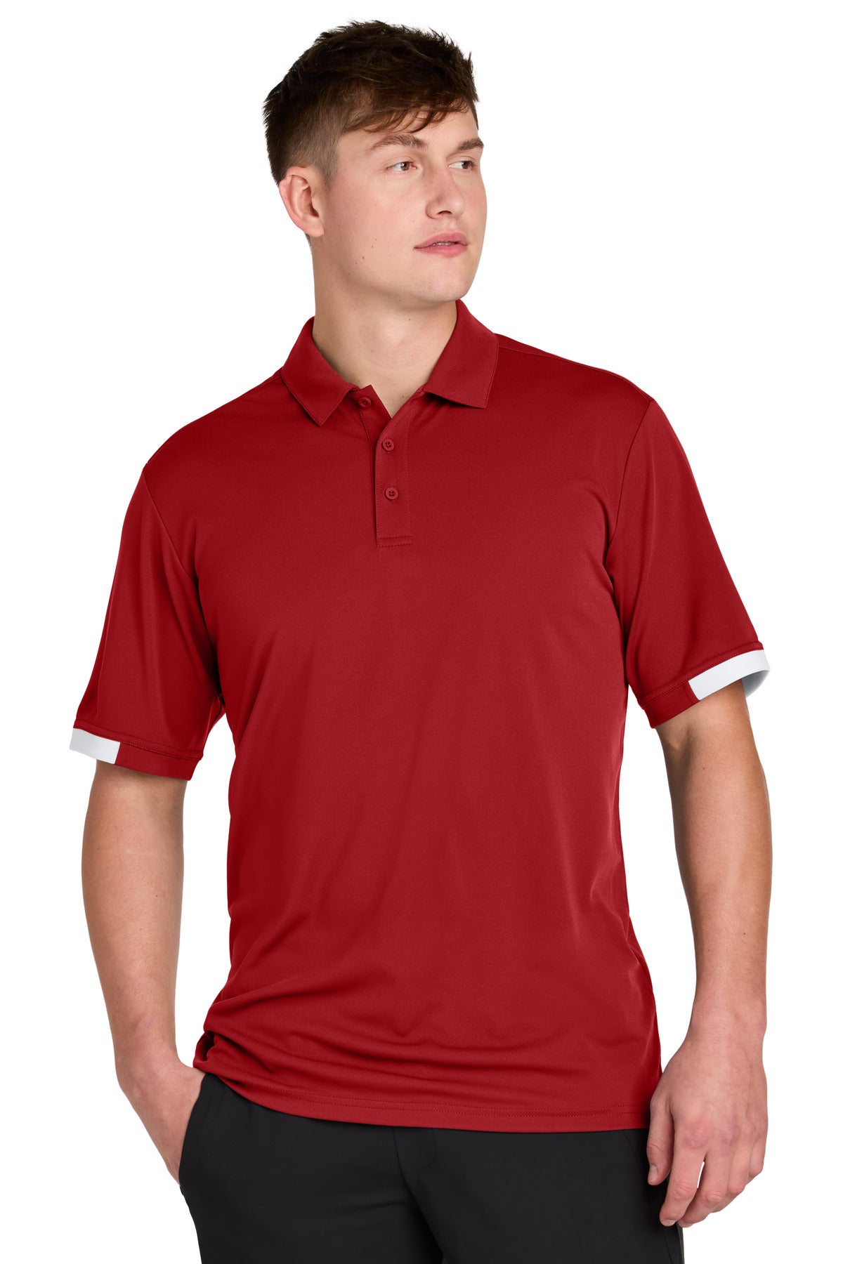 Custom Embroidered Sport-Tek Polos/Knits in Deep Red/ White