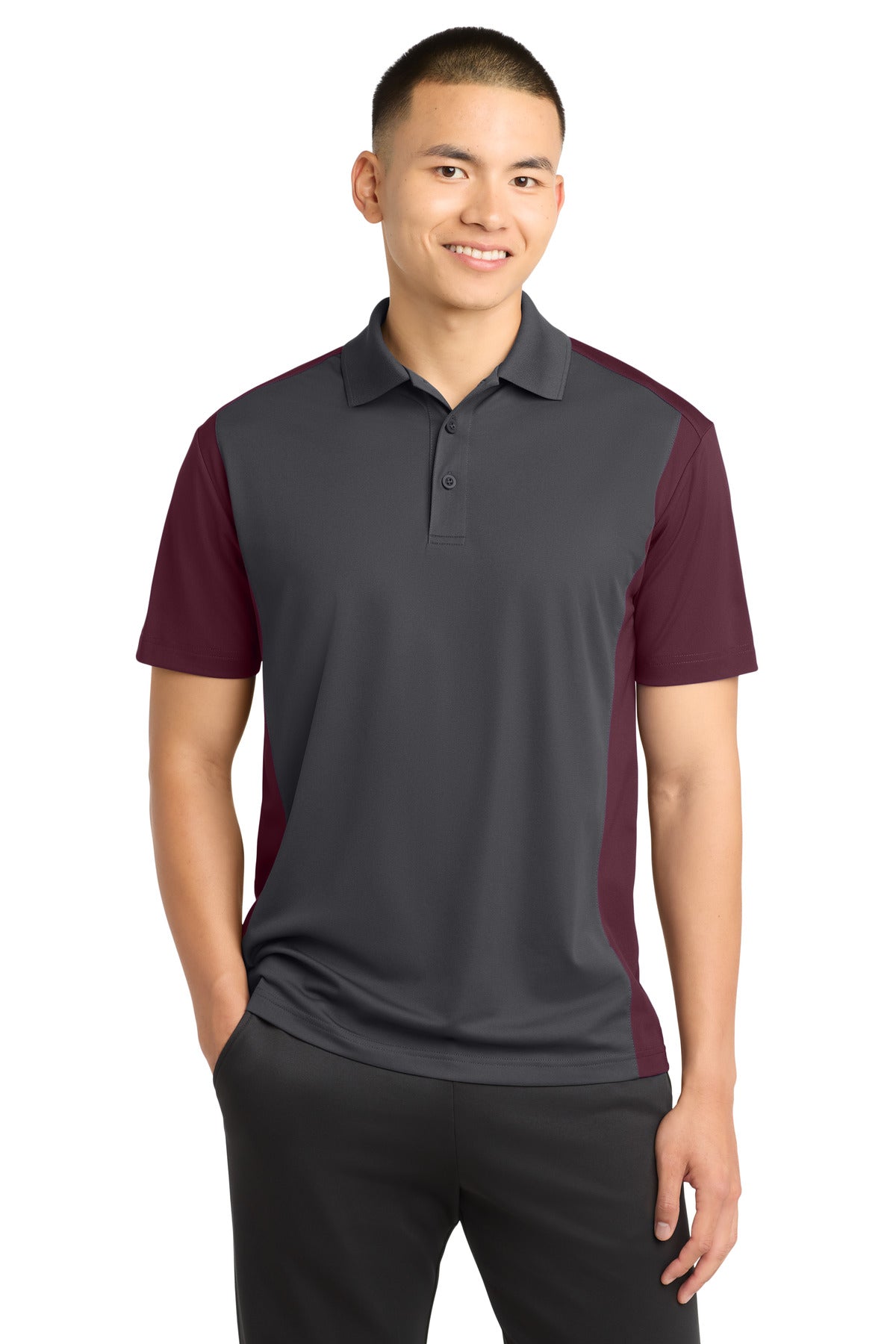 Custom Embroidered Sport-Tek Polos/Knits in Iron Grey/ Maroon