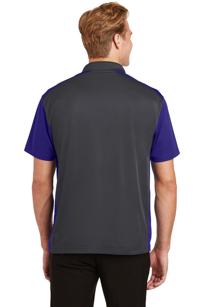 Custom Embroidered Sport-Tek Colorblock Micropique Sport-Wick Polo. ST652,Iron Grey/ Purple