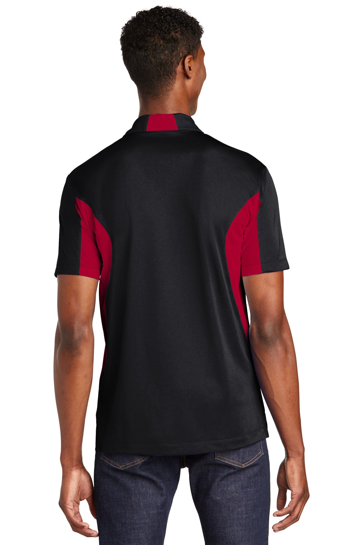 Custom Embroidered Sport-Tek Side Blocked Micropique Sport-Wick Polo. ST655,Black/ Deep Red