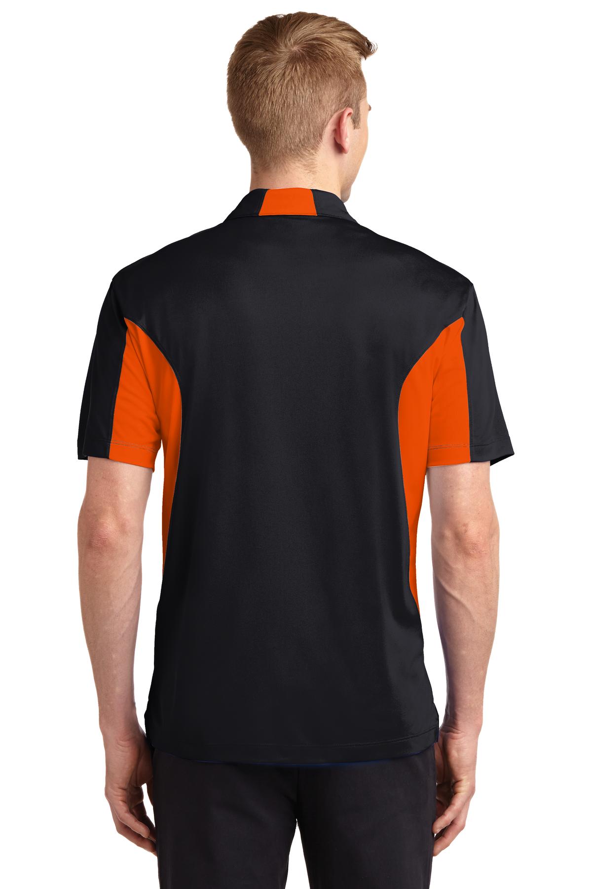 Custom Embroidered Sport-Tek Tall Side Blocked Micropique Sport-Wick Polo. TST655,Black/ Deep Orange