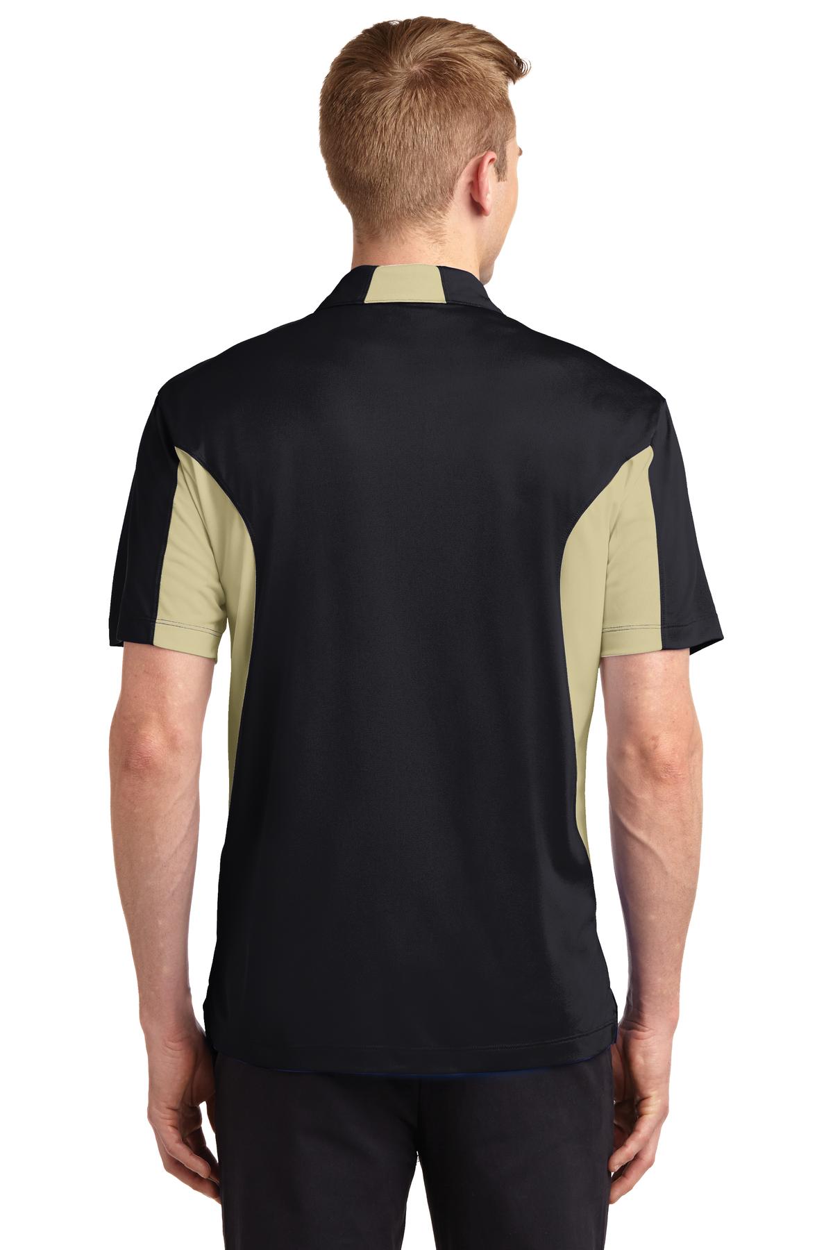 Custom Embroidered Sport-Tek Side Blocked Micropique Sport-Wick Polo. ST655,Black/ Vegas Gold