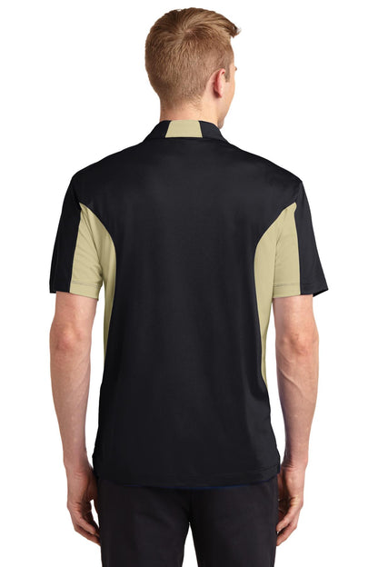 Custom Embroidered Sport-Tek Side Blocked Micropique Sport-Wick Polo. ST655,Black/ Vegas Gold