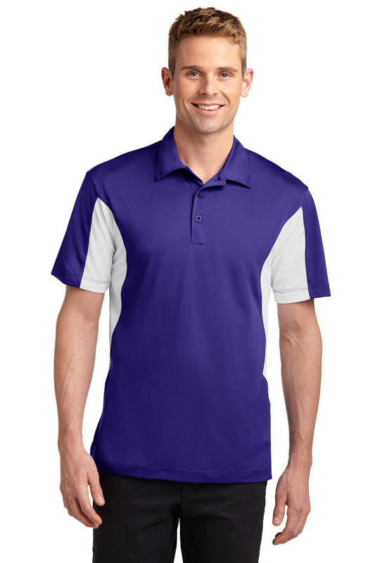 Sport-Tek Side Blocked Micropique Sport-Wick Polo. ST655 Purple/ White