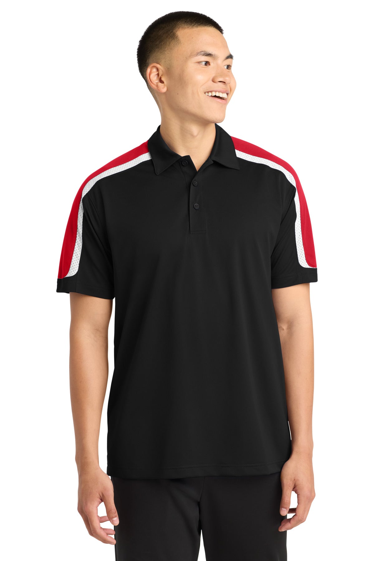 Custom Embroidered Sport-Tek Polos/Knits in Black/ True Red/ White
