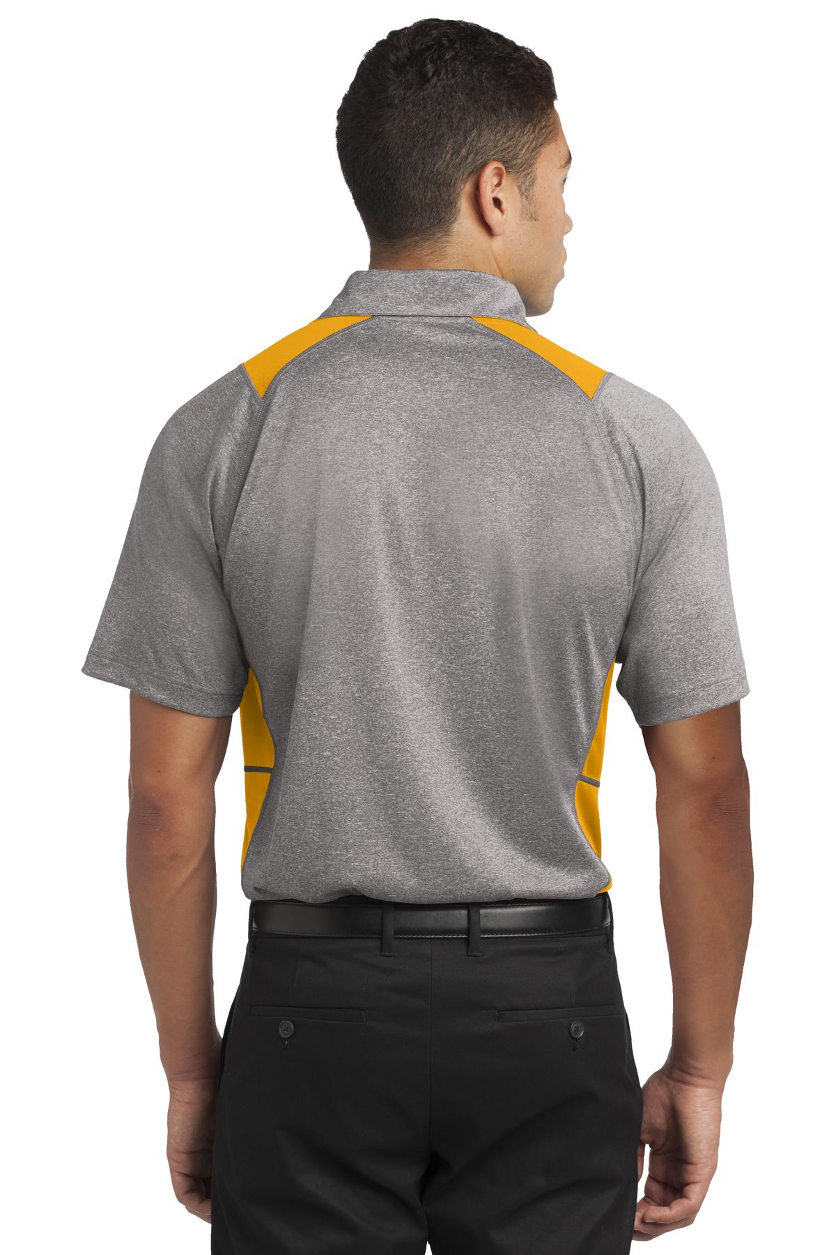 Custom Embroidered Sport-Tek Heather Colorblock Contender Polo. ST665,Vintage Heather/ Gold