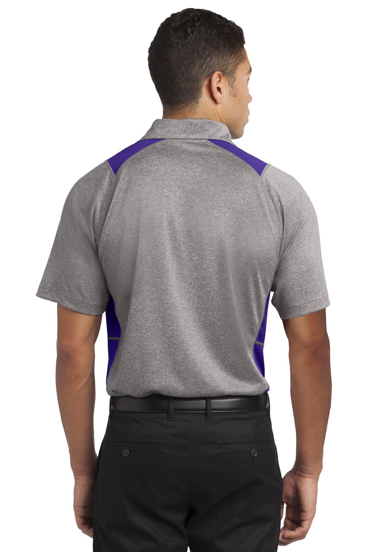 Custom Embroidered Sport-Tek Heather Colorblock Contender Polo. ST665,Vintage Heather/ Purple