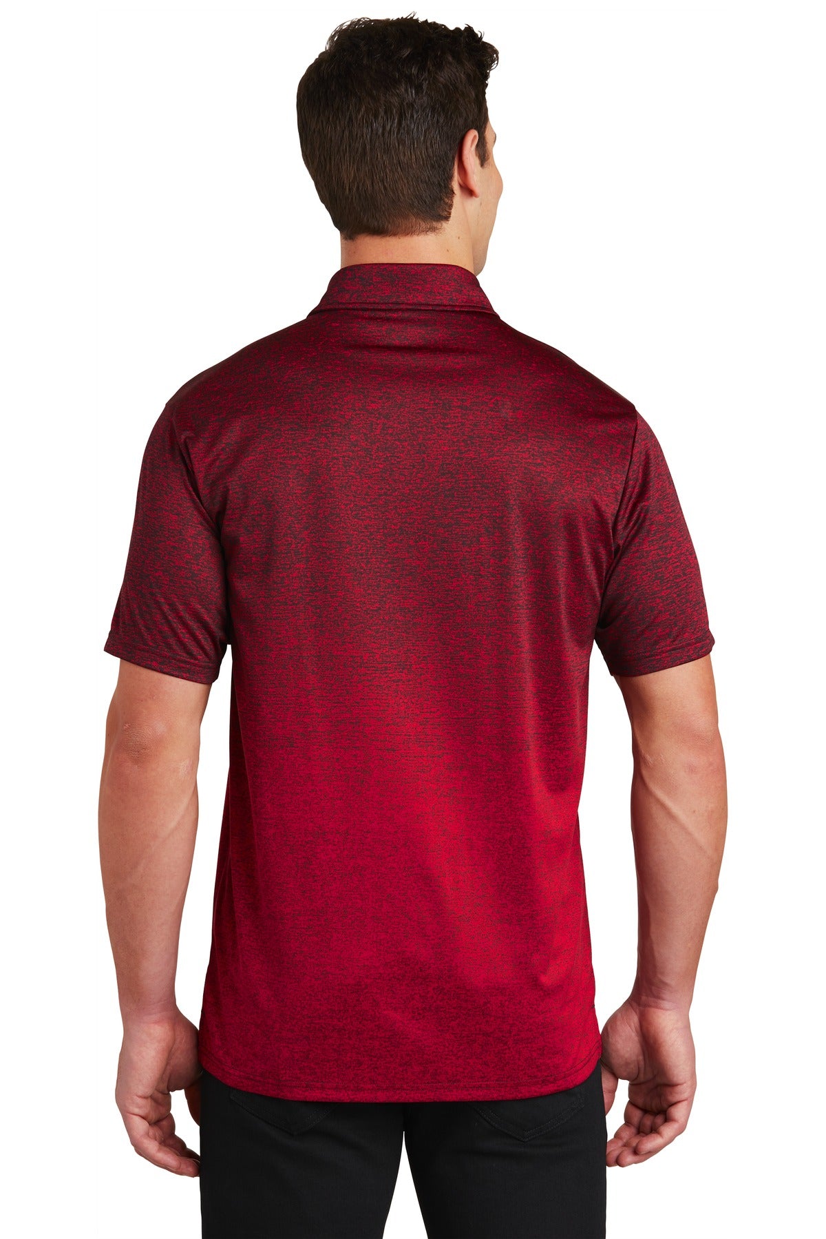 Custom Embroidered Sport-Tek  Ombre Heather Polo. ST671,Deep Red/ Black