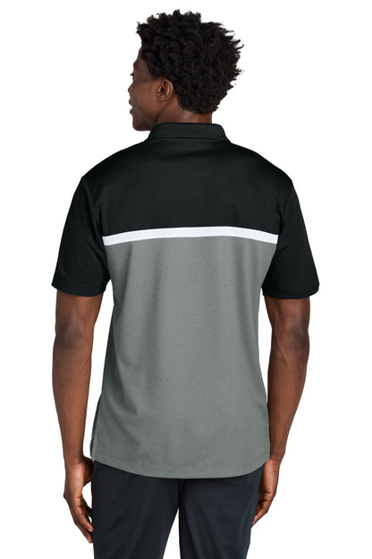 Custom Embroidered Sport-Tek UV Micropique Colorblock Polo ST741,Black/ Grey Concrete Heather/ White