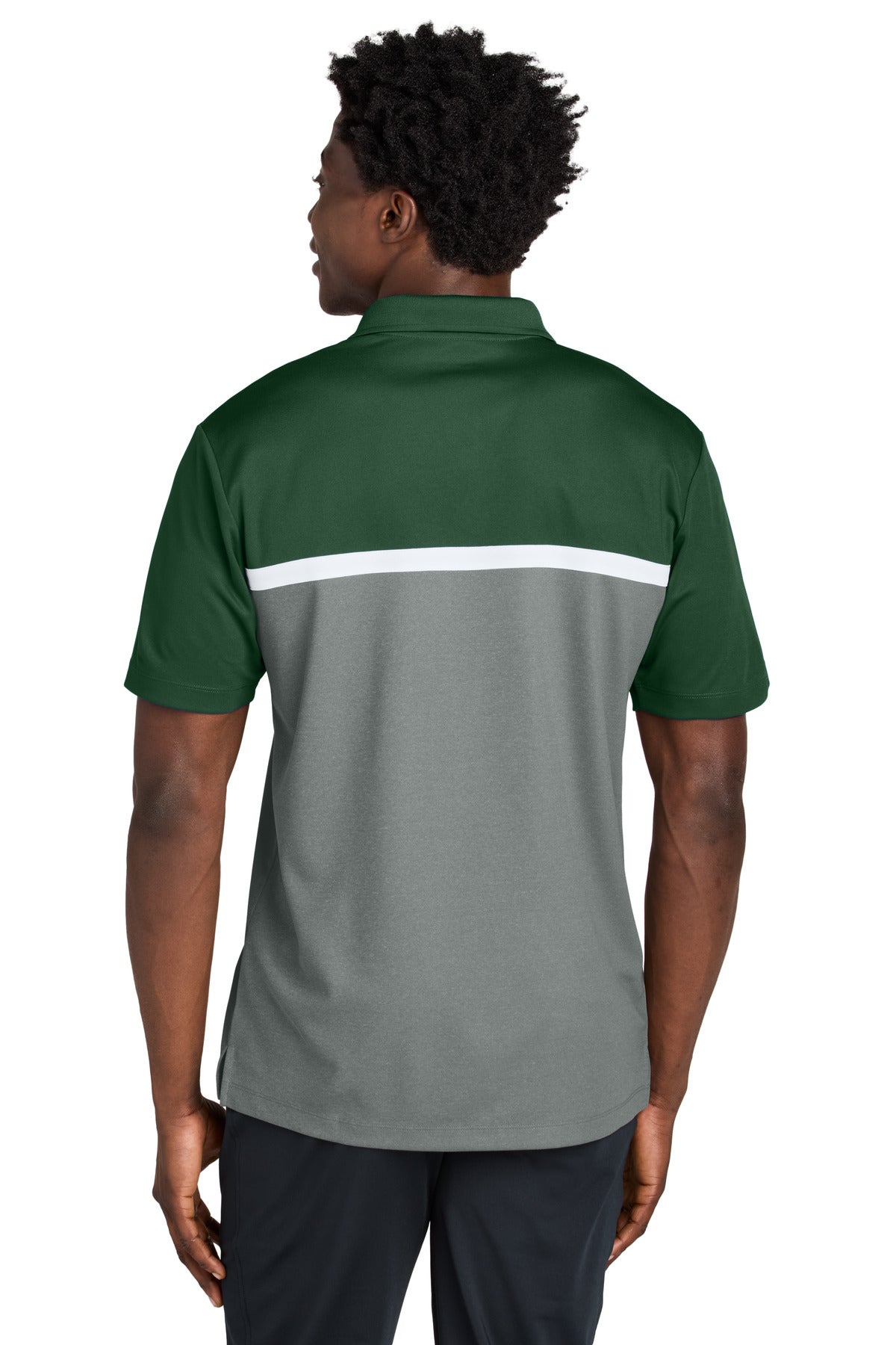 Custom Embroidered Sport-Tek UV Micropique Colorblock Polo ST741,Forest Green/ Grey Concrete Heather/ White