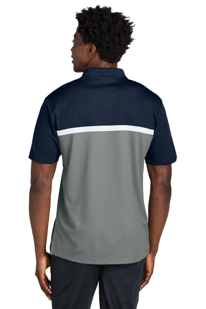 Custom Embroidered Sport-Tek UV Micropique Colorblock Polo ST741,True Navy/ Grey Concrete Heather/ White