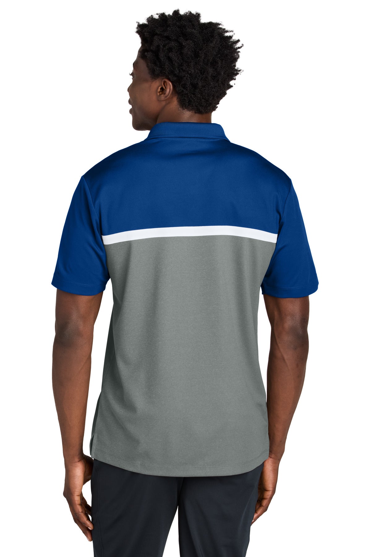 Custom Embroidered Sport-Tek UV Micropique Colorblock Polo ST741,True Royal/ Grey Concrete Heather/ White
