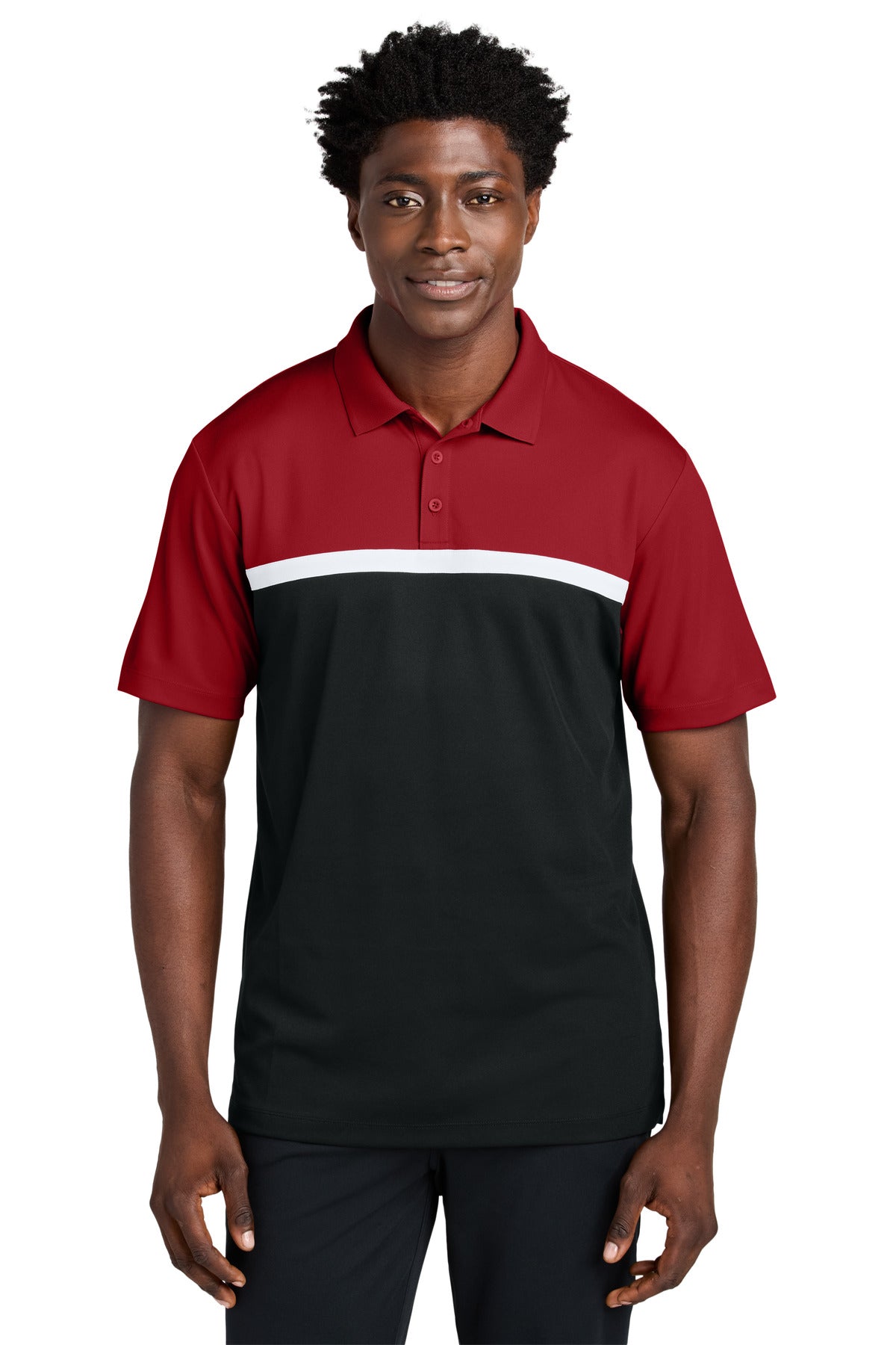 Custom Embroidered Sport-Tek Polos/Knits in Deep Red/ Black/ White
