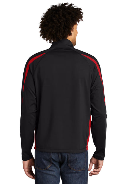 Custom Embroidered Sport-Tek Sport-Wick Stretch 1/2-Zip Colorblock Pullover. ST851,Black/ True Red