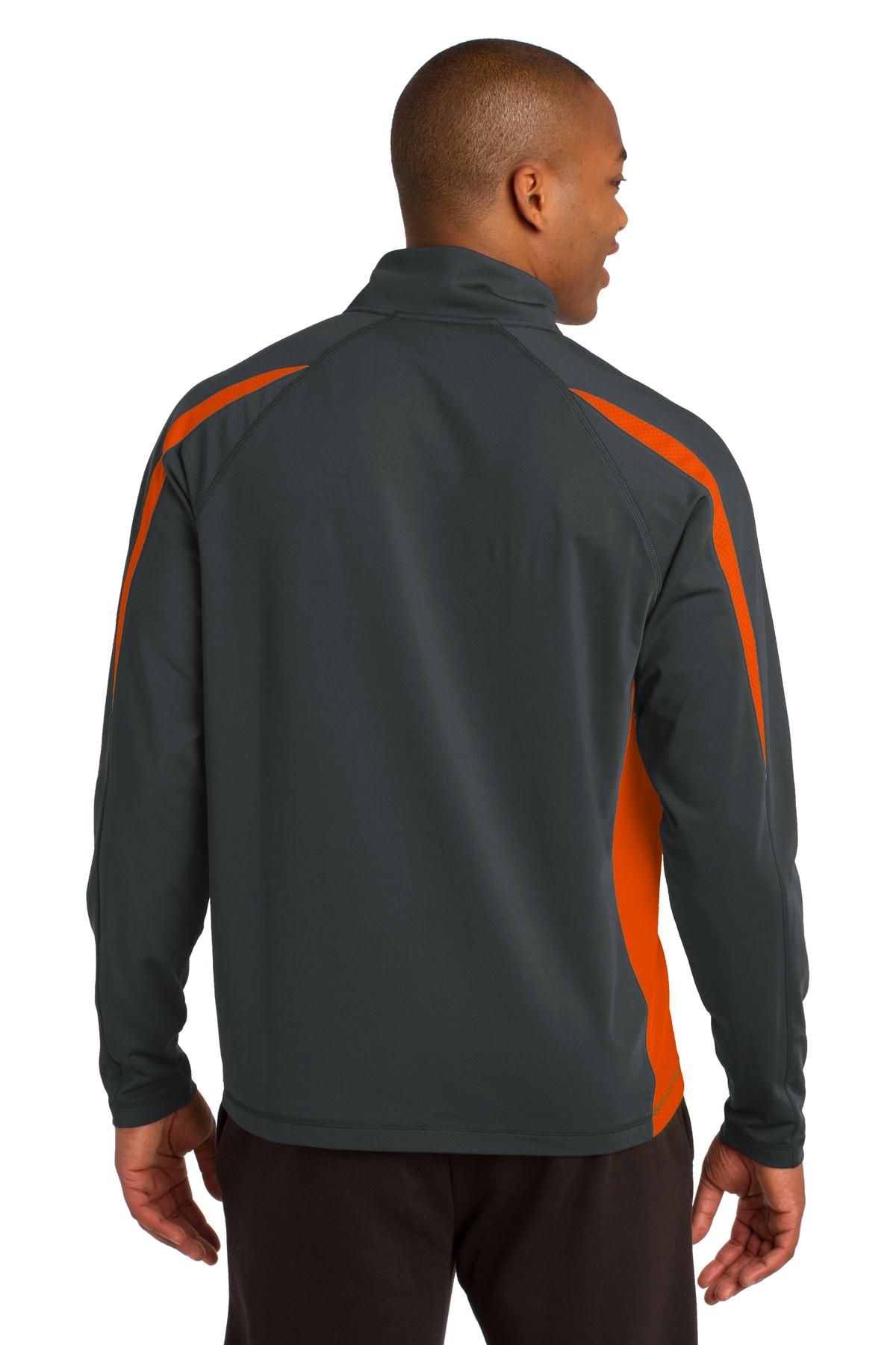 Custom Embroidered Sport-Tek Sport-Wick Stretch 1/2-Zip Colorblock Pullover. ST851,Charcoal Grey/ Deep Orange