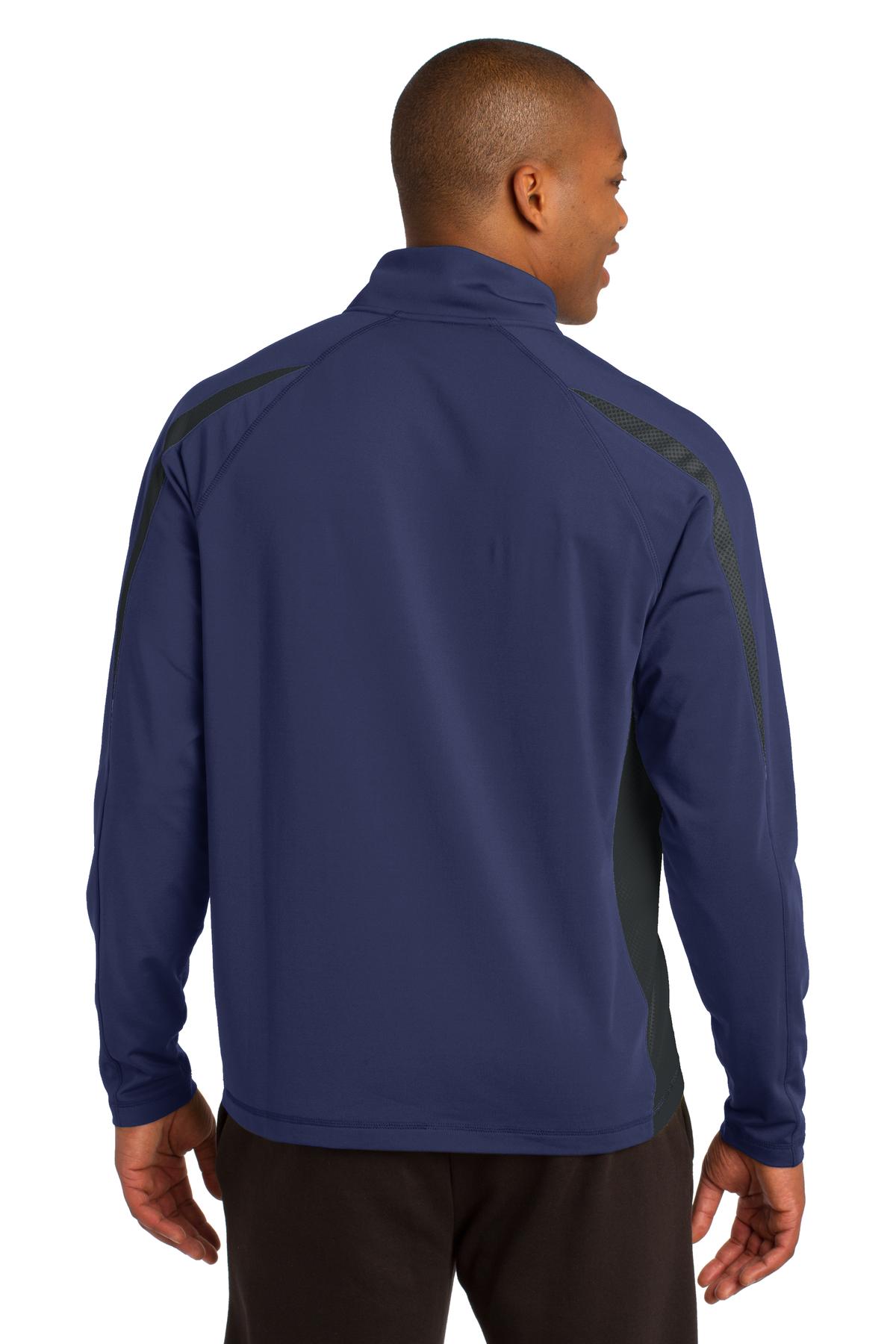 Custom Embroidered Sport-Tek Sport-Wick Stretch 1/2-Zip Colorblock Pullover. ST851,True Navy/ Charcoal Grey
