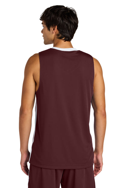 Custom Embroidered Sport-Tek Rival Basketball Rev Jersey ST900,Maroon/ White