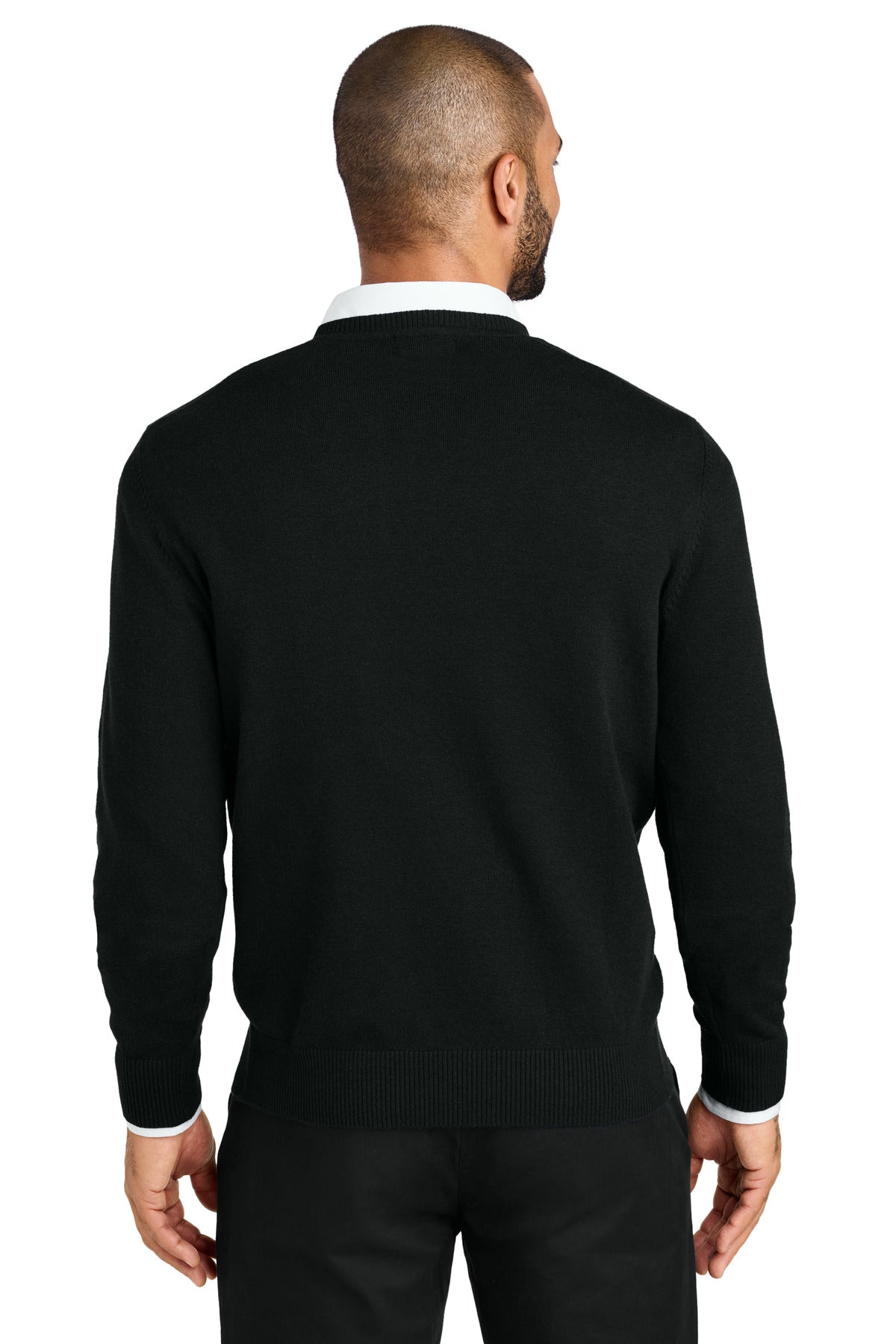 Custom Embroidered Port Authority Easy Care V-Neck Sweater SW2850,Deep Black