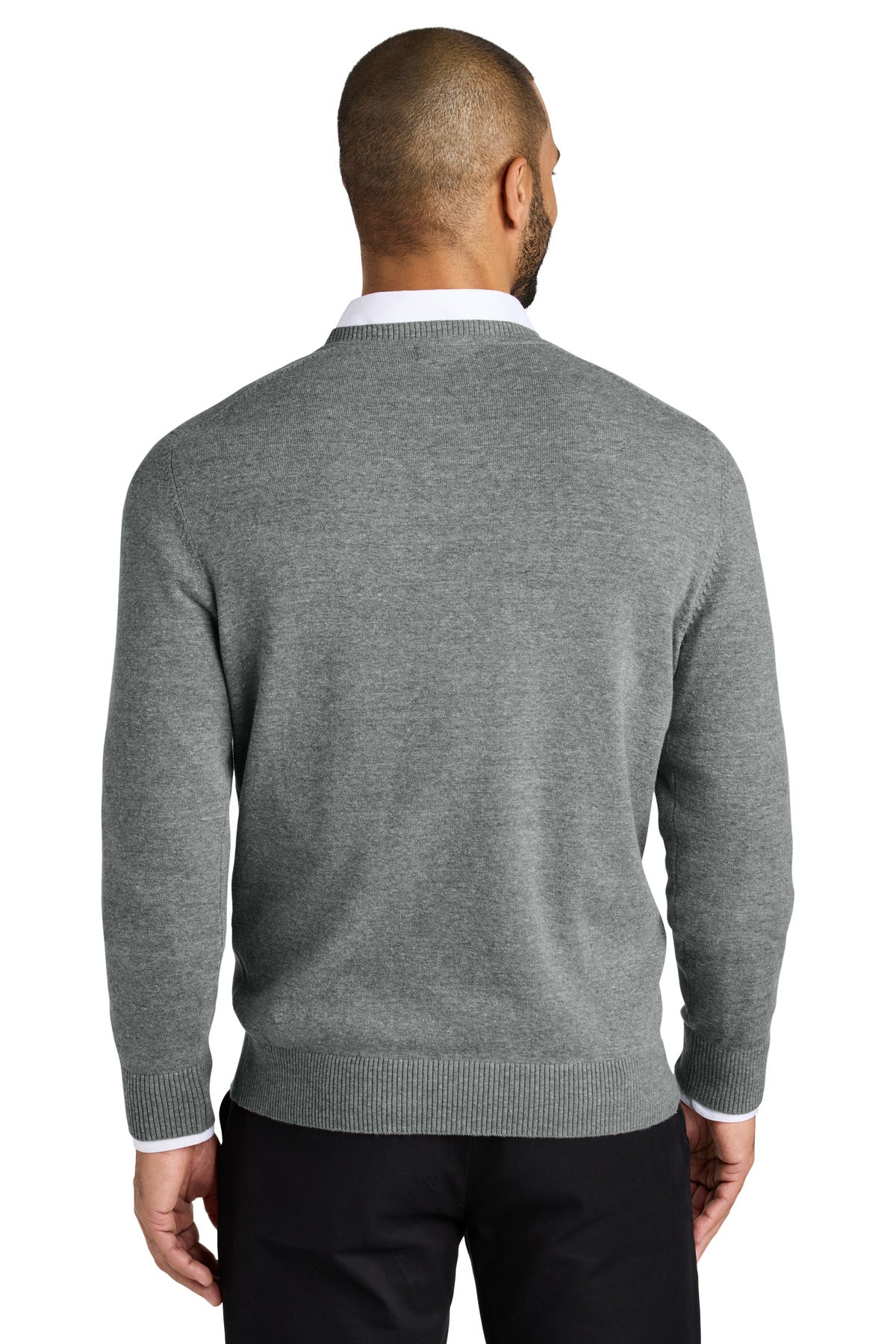 Custom Embroidered Port Authority Easy Care V-Neck Sweater SW2850,Medium Heather Grey