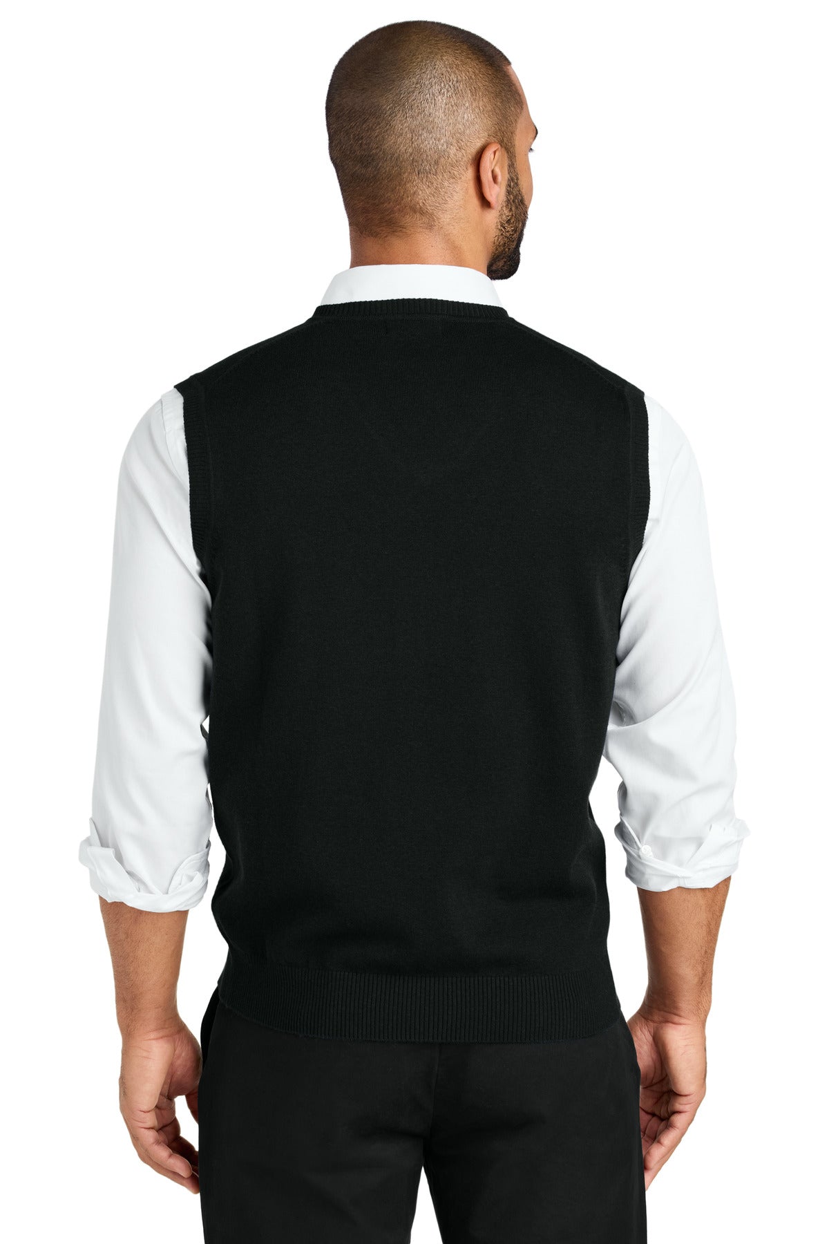 Custom Embroidered Port Authority Easy Care Sweater Vest SW2860,Deep Black