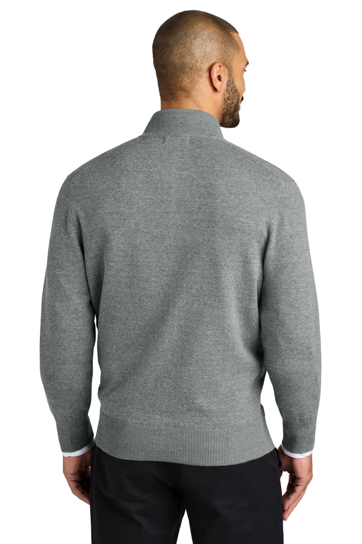 Custom Embroidered Port Authority Easy Care Full-Zip Sweater SW2901,Medium Heather Grey