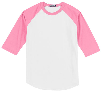 Sport-Tek Colorblock Raglan Jersey.  T200 White/ Bright Pink