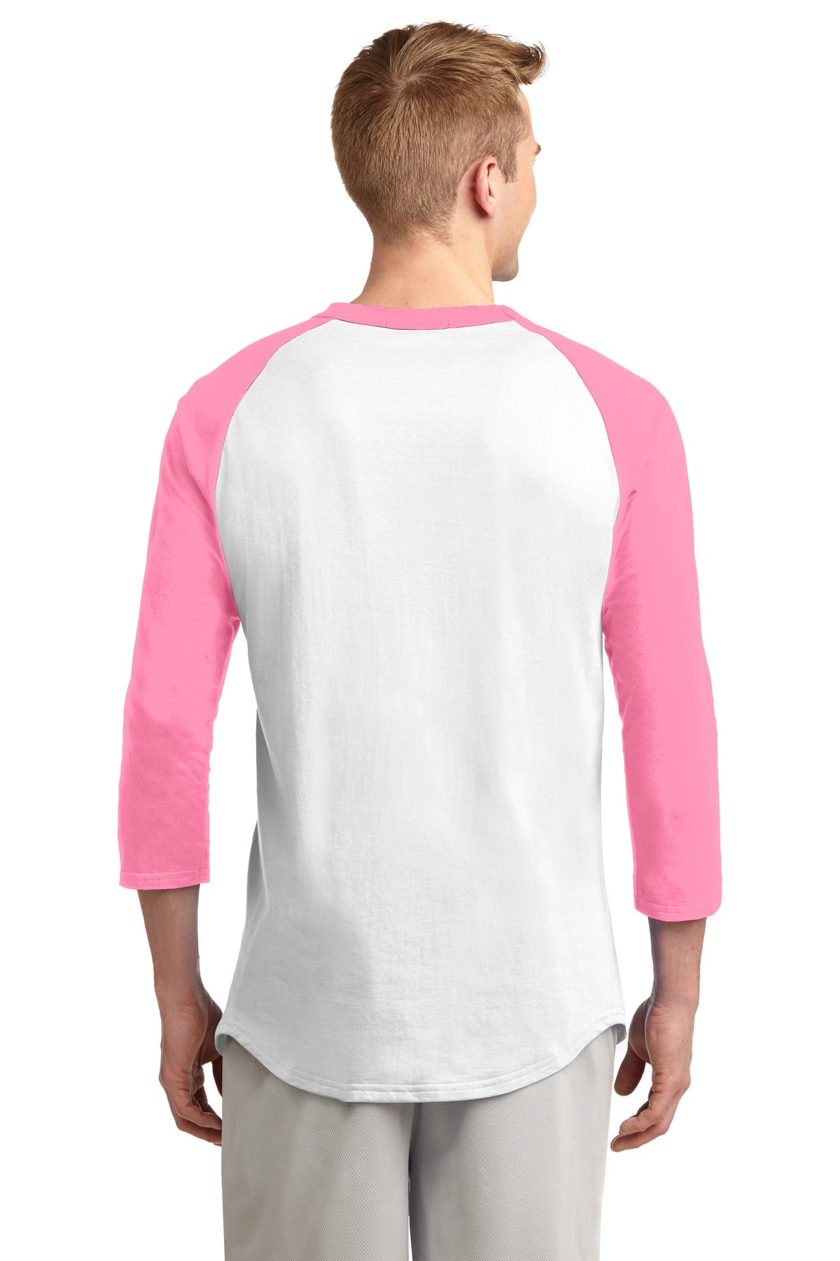 Custom Embroidered Sport-Tek Colorblock Raglan Jersey.  T200,White/ Bright Pink