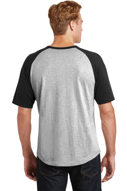 Custom Embroidered Sport-Tek Short Sleeve Colorblock Raglan Jersey. T201,Heather Grey/ Black
